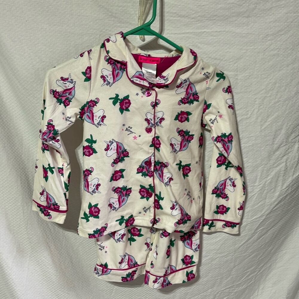 Betsey Johnson 6/6x cream flannel hot pink floral unicorn pajamas pjs nwt